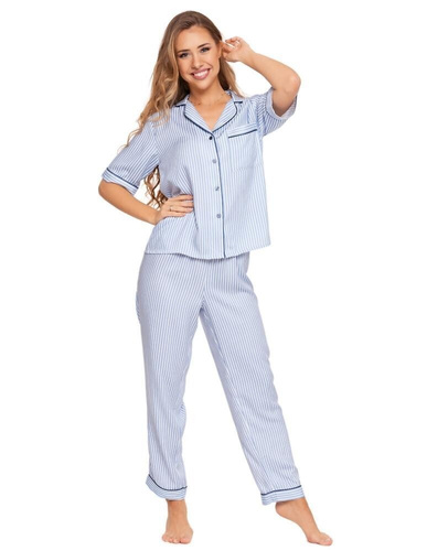 PDD7200-001 Moraj Damen-Kurzarmpyjama – Blau