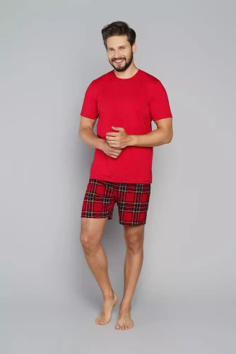 Narvik Herren Kurzarm-Pyjama, Shorts Italian Fashion- rot/print