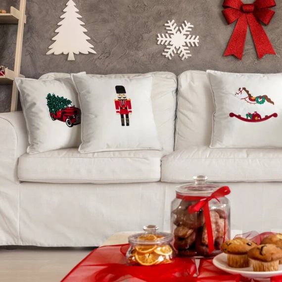 Chp 71 Weihnachtskissenbezug Auto Eurocurtains weiß