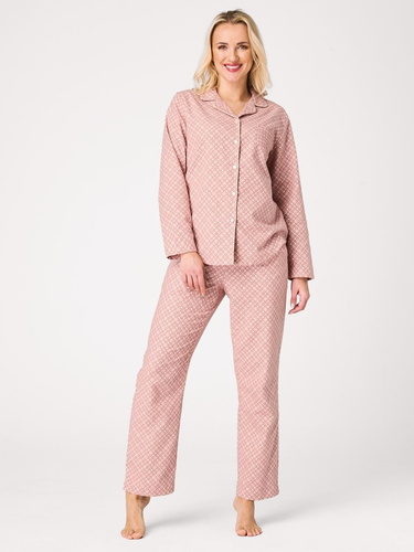 Damen-Pyjama Key LNS 743 rosa – Flanell, zum Knöpfen, 100% Baumwolle