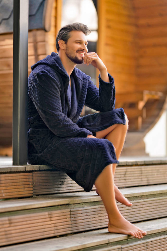 Zygmunt Herren Bademantel mit Kapuze Italian Fashion - navy blue 