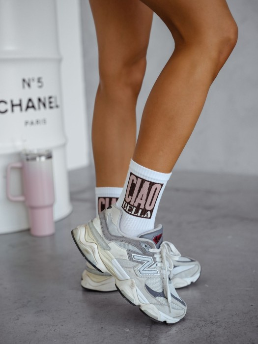 0200-174 Milena Damensocken – weiß mit „Ciao Bella“-Aufschrift – 2