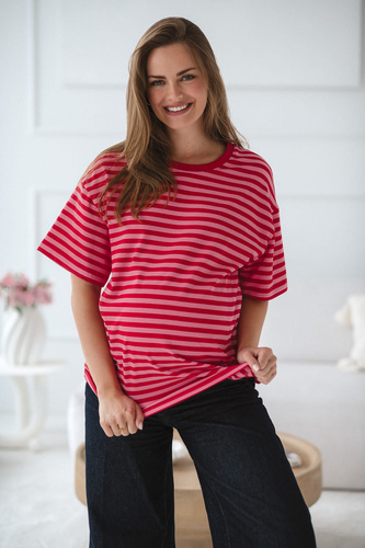 Mamahood Milk&Love Schwangerschafts- und Still-T-Shirt, rot-rosa gestreift – bequem und stilvoll