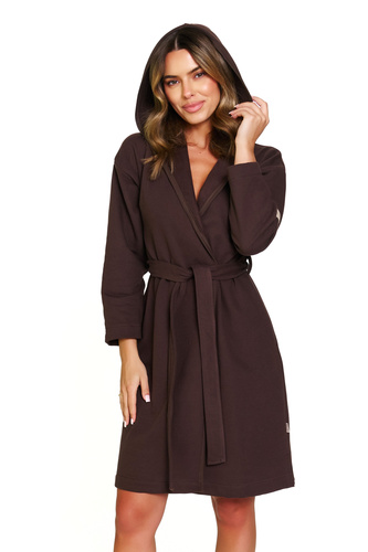 Doctor Nap 7331 – Damen-Bademantel aus Baumwolle mit Kapuze | 100 % Baumwolle, polnische Produktion – Brownie