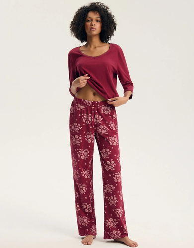 Henderson Greta 45423 Damen-Pyjama 100% Baumwolle 3/4-Arm Spitze carmine