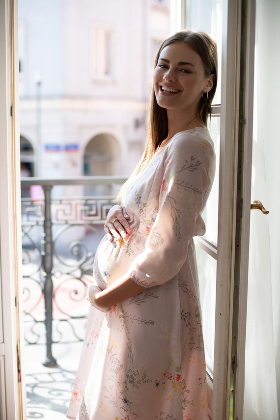 Milk&Love Stillkleid zum Stillen Lovely Dress Midi, 3/4-Arm, buntes Zweigmuster