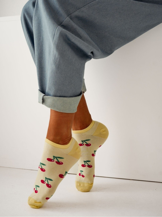 Stopki 1146-097 Milena Damen-Baumwollsocken Kirschen und Streifen Komfort Butterweich