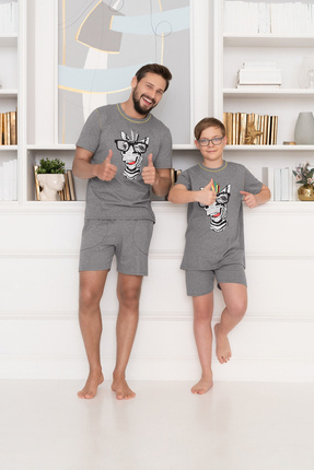 Crazy Boys' kurzärmeliger Schlafanzug, Hose Italian Fashion- medium melange