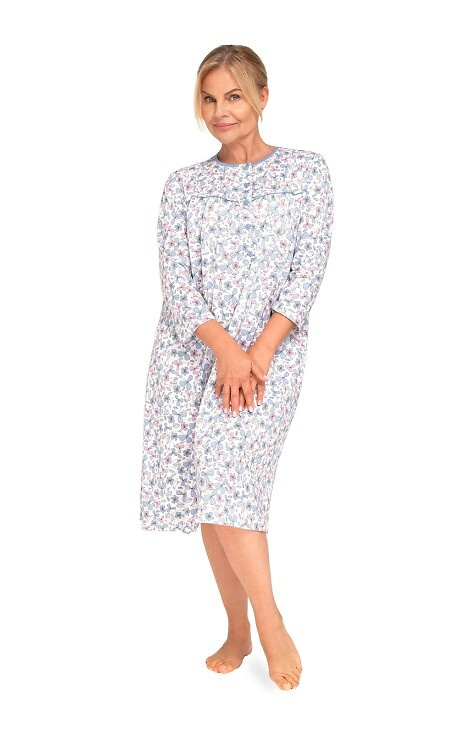 204 Bogna II Damennachthemd Martel 30 blau-rosa – Baumwolle, lange Ärmel, Reißverschluss