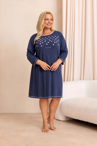 Nachthemd Regina 2011 100% Baumwolle 7/8-Arm Damen - marineblau mit Punkten