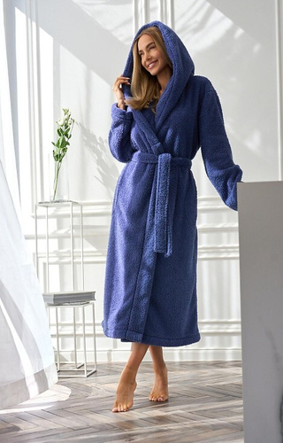 2556 Heaven L&L langer Damenbademantel mit Kapuze – Marineblau