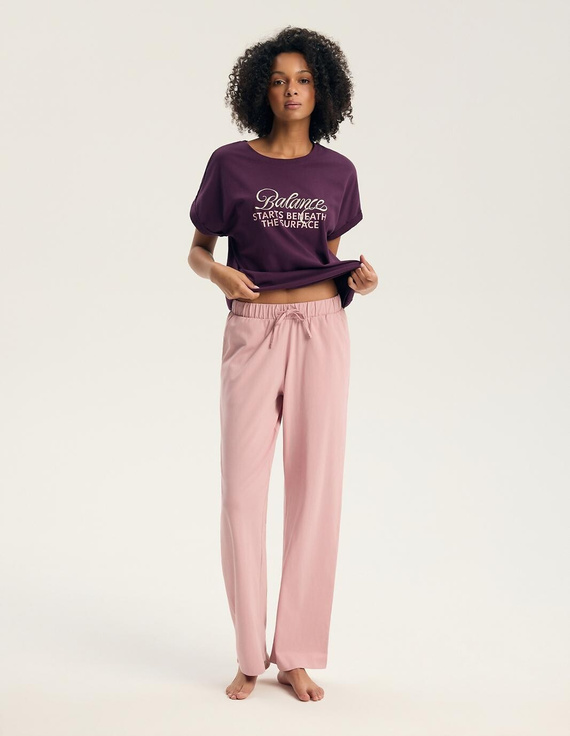 Henderson Galla 45445 Damen-Pyjama 100% Baumwolle Lange Hose lila-altrosa