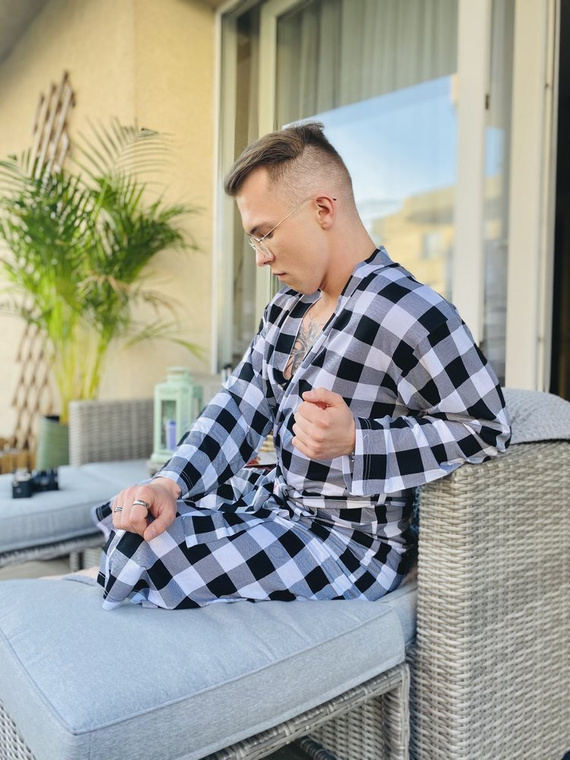 338 Crêpe Morgenmantel De Lafense für Damen und Herren - schwarz/weiß