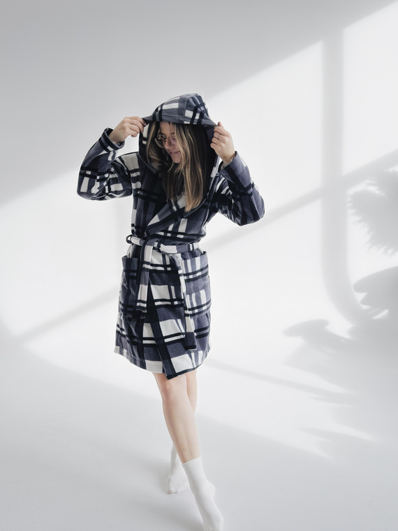 031 De Lafense Bademantel Decke - warmer Fleece Damen Bademantel Super Cozy, grau