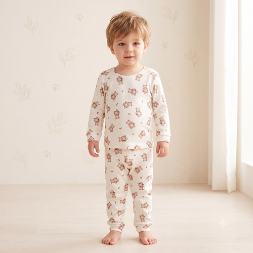 227036 Nicol BENEK Kinder-Pyjama 100% Baumwolle cremefarben mit Bärenmuster