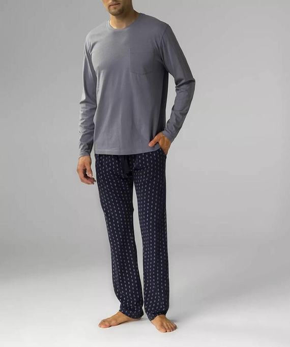 NMP-373 Herren-Langarmpyjama, Atlantic – Grau Marineblau