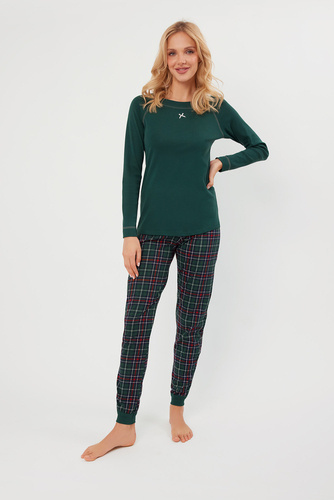 Foggia Damen Schlafanzug langarm, lange Hose Italian Fashion - grün/print