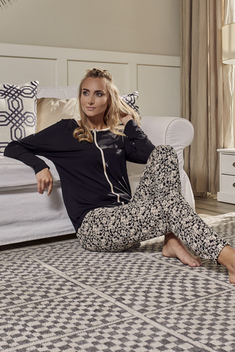 Guyana Damenpyjamas langarm, lange Hose Italian Fashion - schwarz/print