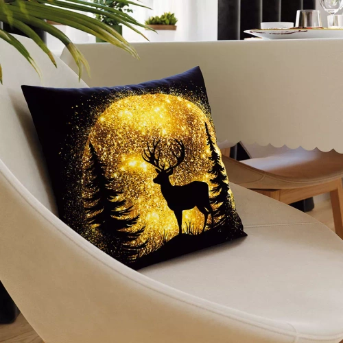 PBN286 Glitzer-Hirsch-Weihnachtskissenbezug Marquisette schwarz
