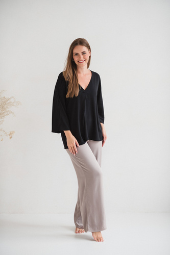 Mamafullness Umstands-Stillbluse Milk&Love, schwarz – Viskose, 3/4-Ärmel, Übergröße