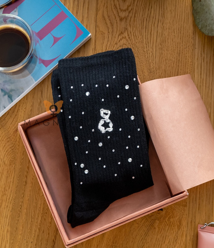 Magnetis YN5036 Damensocken, schwarz – Baumwolle, mit Teddybär-Motiv und Strasssteinen
