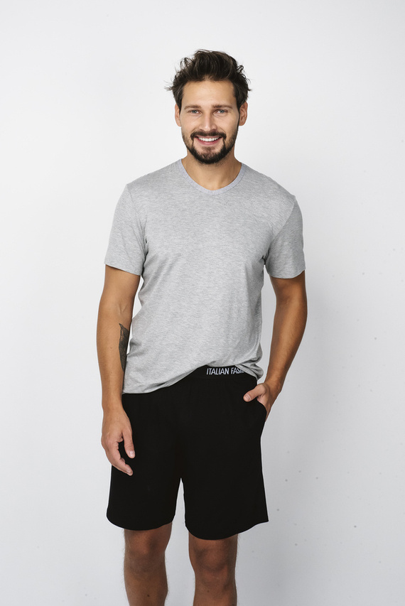 Dallas Herren Kurzarm-Pyjama, Shorts Italian Fashion- melange/schwarz