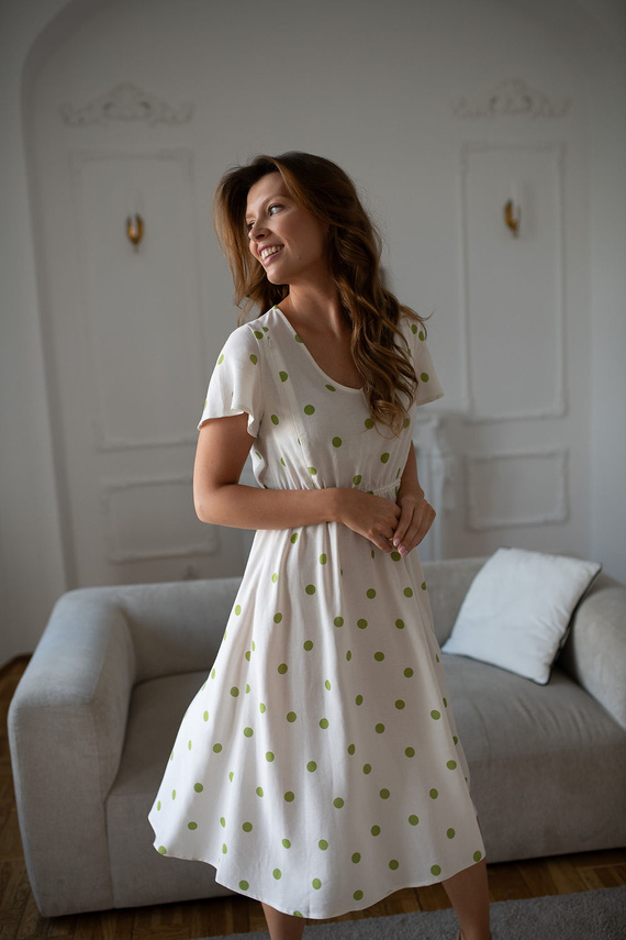 Lovely Dress Midi Milk&Love Umstands- und Stillkleid aus Leinen Pistaziengrüne Punkte