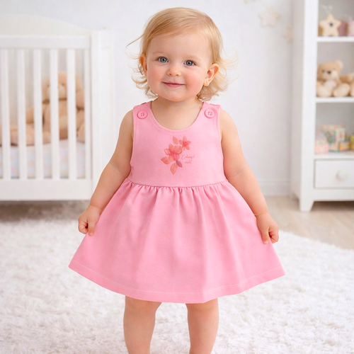 ABN-5427 Bunte Blumen Bio-Baumwollkleid Nini rosa
