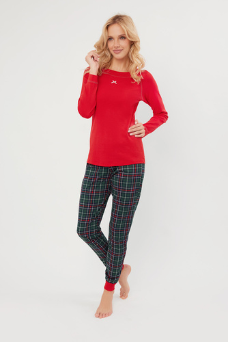 Foggia Damen Schlafanzug langarm, lange Hose Italian Fashion - rot/print 