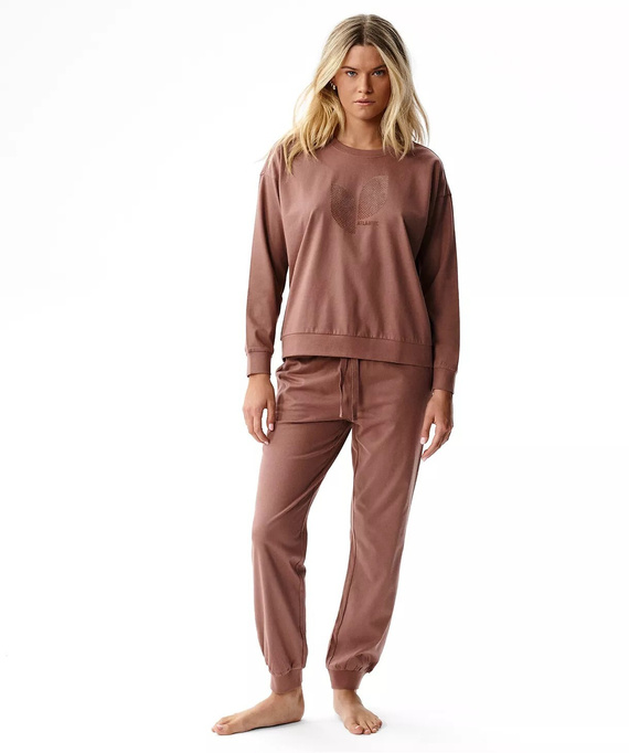 Atlantic NLP-517 Damen Schlafanzug Lang 100% Baumwolle mit Bündchen Braun