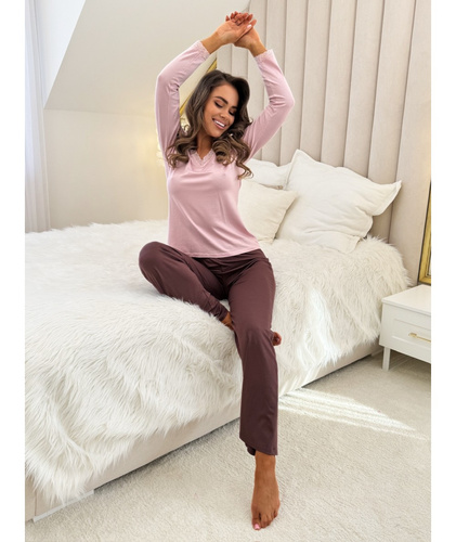 Donna Daphne Damen-Pyjama, rosa – Viskose, lange Ärmel, elegant und bequem