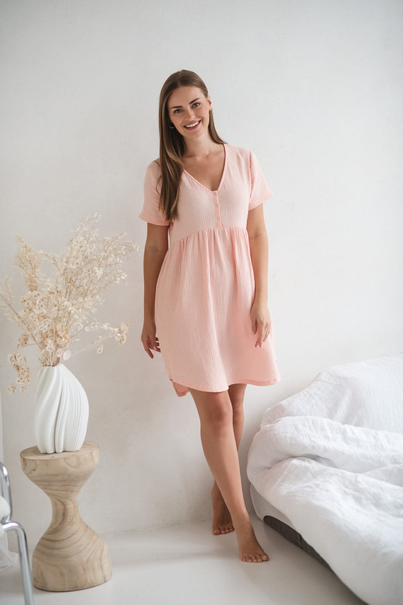 Umstands- und Stillnachthemd Aurora aus Musselin, Milk&Love, Lachsfarben