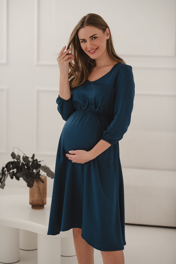 Lovely Dress Midi Milk&Love Umstands- und Stillkleid – Marineblau, 100 % Viskose, 3/4-Ärmel | Stil und Komfort