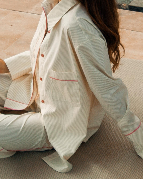 Damenpyjama Sensis Raven Limette – Baumwolle, Hemd mit Knöpfen + Hose