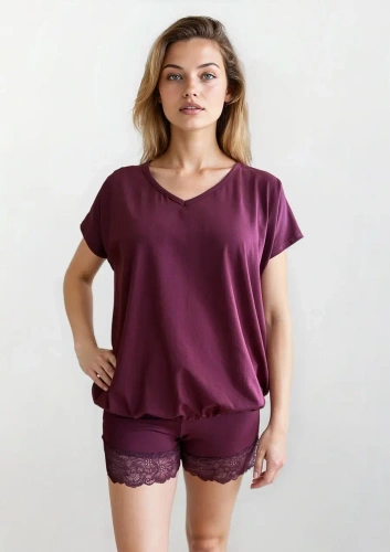 Komplet Dkaren Tamara 3 Baumwolle Bordeaux mit Spitze Shorts - Bordeaux
