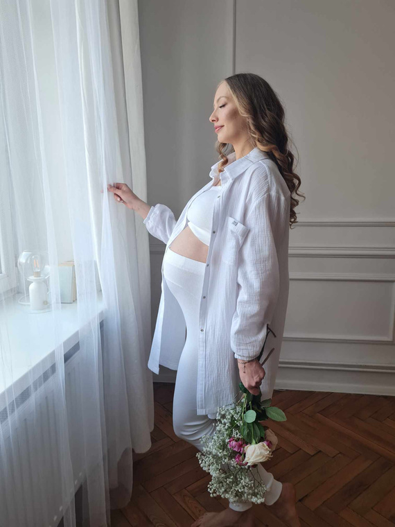 3411C/E Gerippte Umstandsleggings mit hohem Bund – Komfort und Stil in einem – Ecru