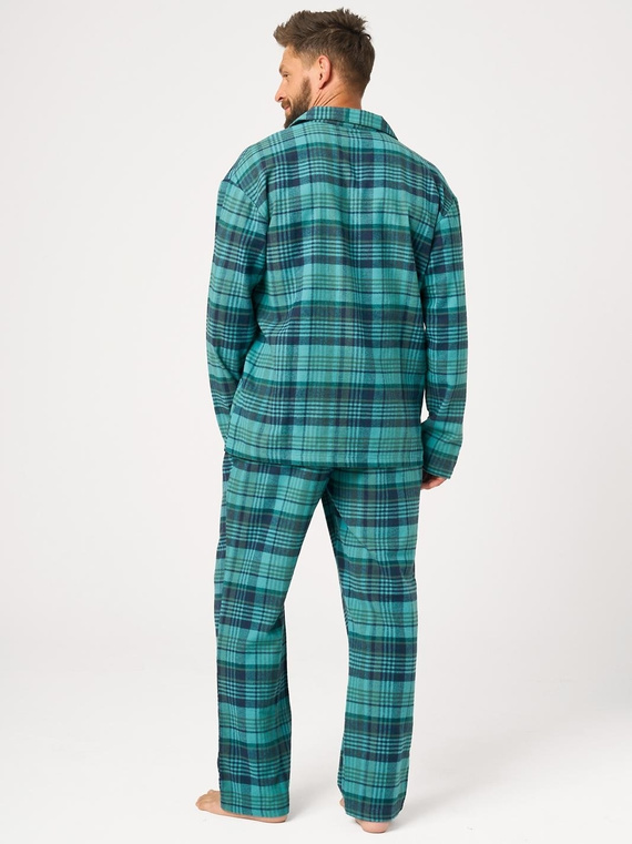 Herren-Pyjama Key MNS 048 grün, Flanell, 100 % Baumwolle, lang, mit Knöpfen