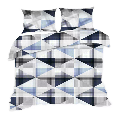 1914N Baumwollbettwäsche Classic E24 Karo-Geometrie blau – 100 % Baumwolle, langlebig, farbenfroh, 2-teiliges Set