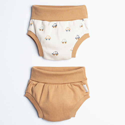 Nicol 222087 Baby-Bloomers 2er-Pack aus Baumwolle, cremefarben und mit Autos-Motiv