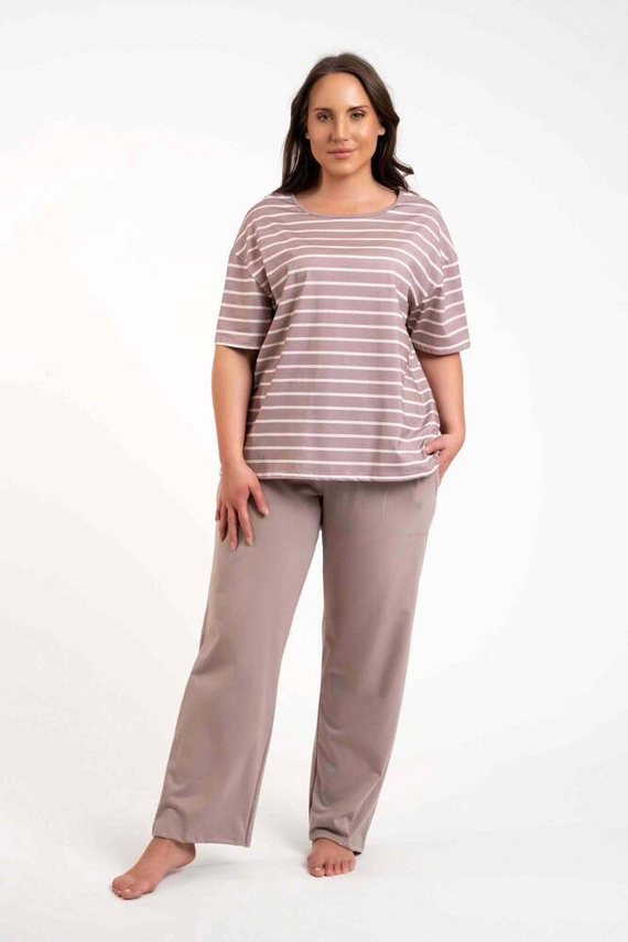 Betty Damen Schlafanzug kurzarm, lange Hose Italian Fashion - cappuccino/print cappuccino