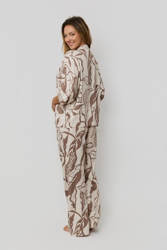 Damenpyjama Luna PX63 Mefemi by Nipplex – 100% Viskose, Pflanzenprint, Knopfleiste, Lange Hose mit Taschen | Premium Komfort