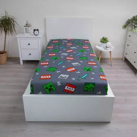 Minecraft „We Got This“ Spannbettlaken aus Baumwolle, grau Jerry Fabrics – 100 % Baumwolle