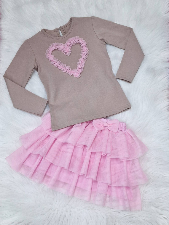 Mia Bambarillo Langarmbluse, Beige, rosa Herz