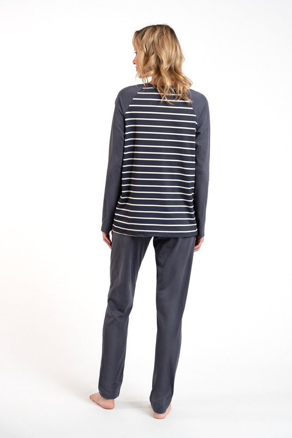 Oda Damen Schlafanzug langarm, lange Hose Italian Fashion - graphite/graphite print