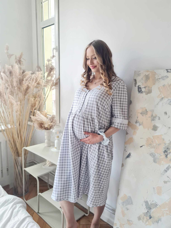 34LI Lidia Umstands- und Stillshirt Marija – 100 % Baumwolle, klassisches Karo