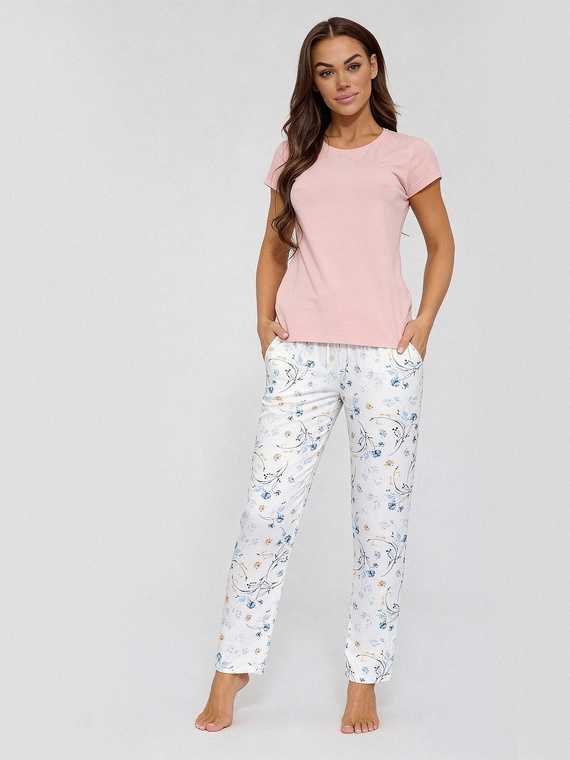 690/55 Damen-Pyjamahose Cornette weiß – Baumwolle, Taschen, Komfort und Stil
