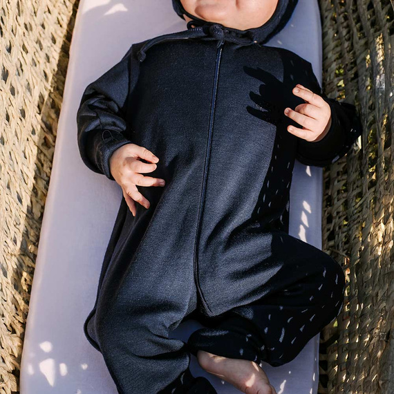 Merino Eevi Babystrampler – Marineblau, 100 % Merinowolle, Zwei-Wege-Reißverschluss