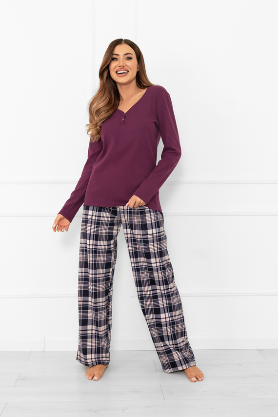 Donatella Damen Schlafanzug Italian Fashion - Baumwolle, Karo, langarm