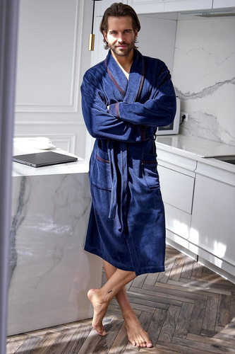 L&L 2661 Eleganter Herrenbademantel Klassischer Kimono-Kragen Weich Graphit
