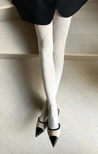 Grandi Rombo Strumpfhose 60 den Veneziana Panna – geometrisches Muster, weich und flexibel